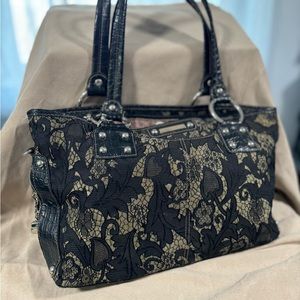 Kathy Van Zeeland Black And Gold Lace Purse